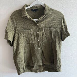 Madewell Lightspun Dolman Shirt Button Up Size XS Olive Green
